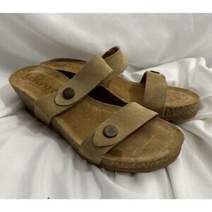 Yokono Women’s Suede Brown Tan Leather Wedge Sandals Slip On Sz 8 Spain